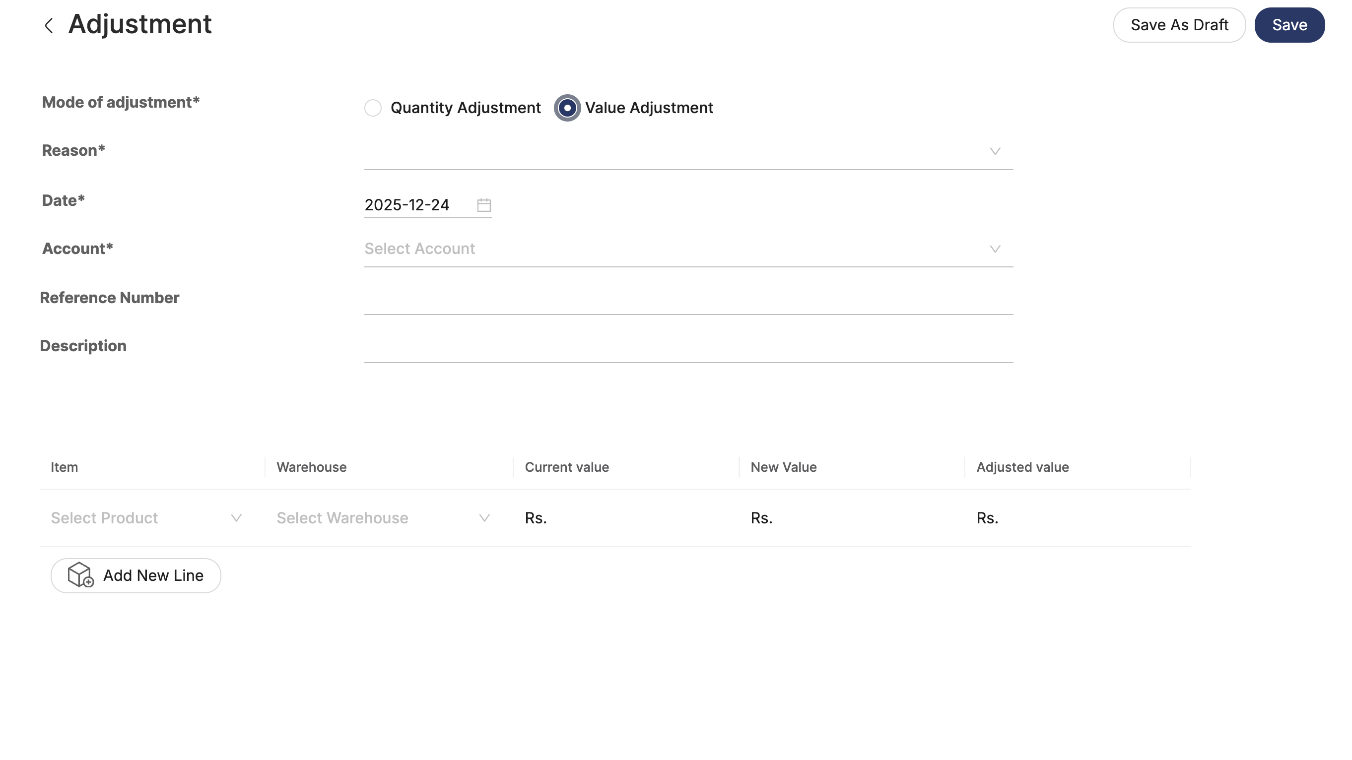 Value Adjustment Screen